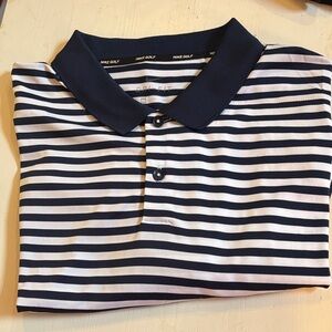 NWOT Nike Golf Men's Blue and White Striped Dri-Fit Polo Shirt